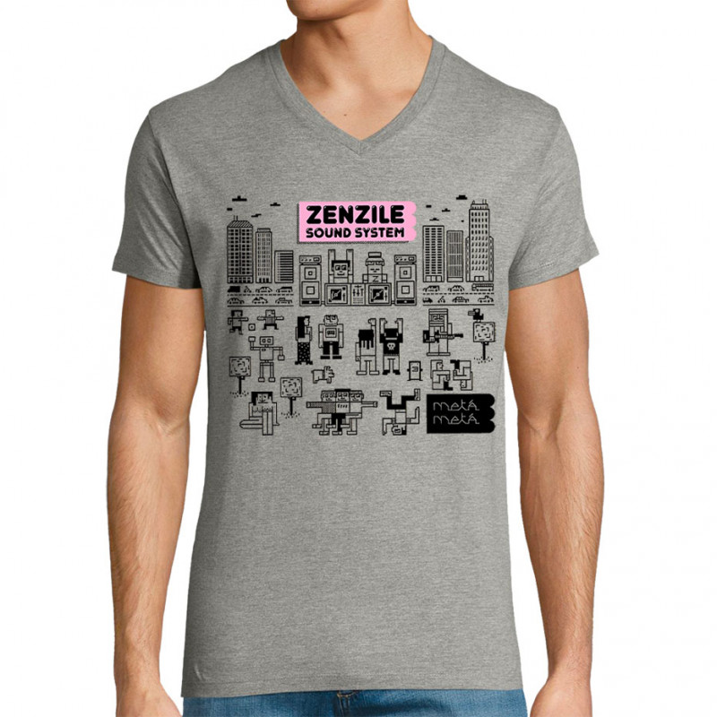 T-shirt homme col V gris chiné Zenzile - Meta Meta (Zenzile)
