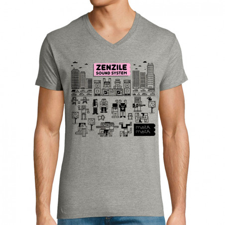 T-shirt homme col V gris chiné Zenzile - Meta Meta (Zenzile)