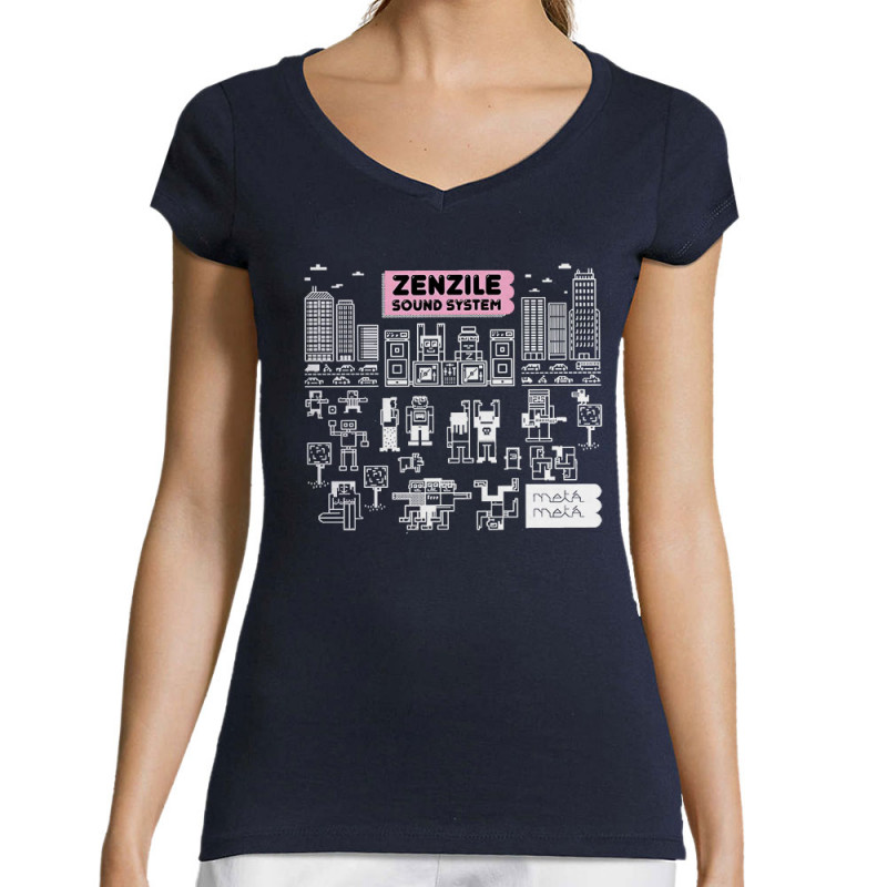 T-shirt femme col V bleu marine Zenzile - Meta Meta (Zenzile)