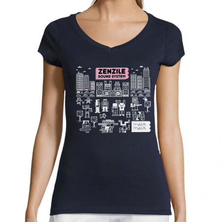 T-shirt femme col V bleu marine Zenzile - Meta Meta (Zenzile)