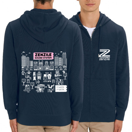Sweat homme zippé à capuche coton bio bleu marine Zenzile - Meta Meta (Zenzile)