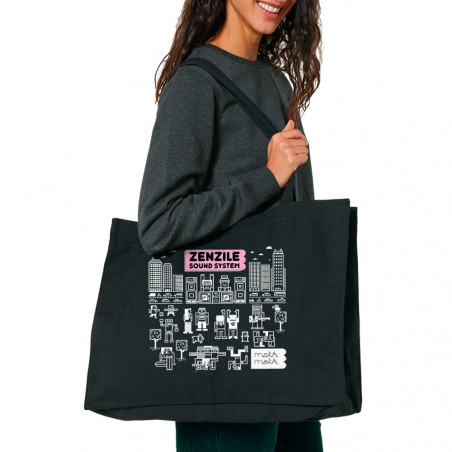 Grand sac shopping en toile recyclé noir Zenzile - Meta Meta (Zenzile)