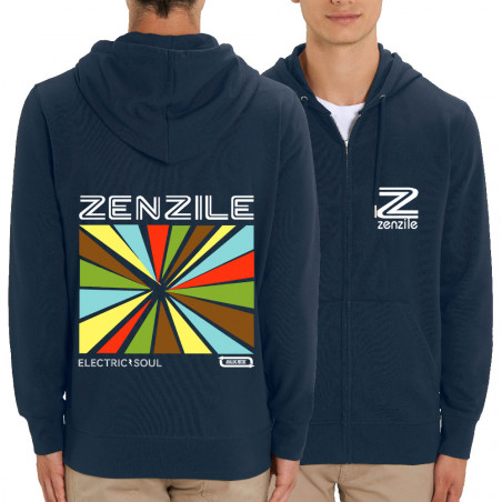 Sweat homme zippé à capuche coton bio bleu marine Zenzile - Electric Soul (Zenzile)