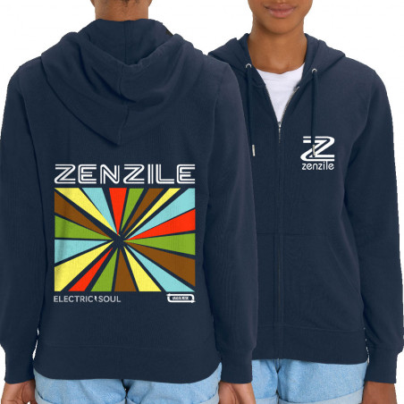 Sweat femme zippé à capuche coton bio bleu marine Zenzile - Electric Soul (Zenzile)