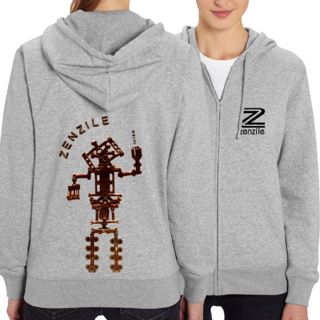 Sweat femme zippé à capuche coton bio gris chiné Zenzile - Totem (Zenzile)