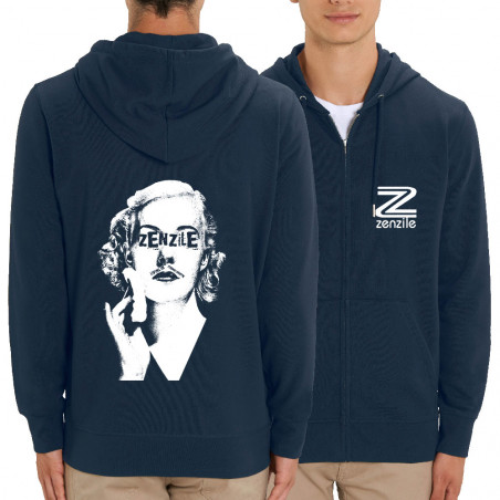 Sweat homme zippé à capuche coton bio bleu marine Zenzile - Monochrome (Zenzile)