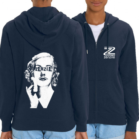 Sweat femme zippé à capuche coton bio bleu marine Zenzile - Monochrome (Zenzile)