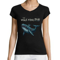 T-shirt femme col V noir The Whale King Dead (Zewa,Animaux)