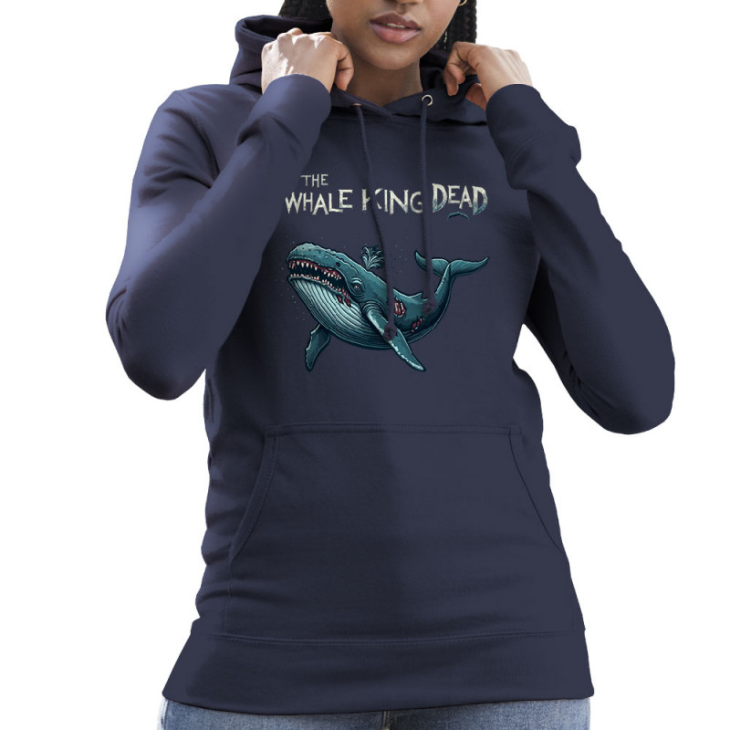 Sweat femme à capuche bleu marine The Whale King Dead (Zewa,Animaux)