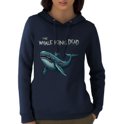 Sweat femme à capuche coton bio bleu marine The Whale King Dead (Zewa,Animaux)