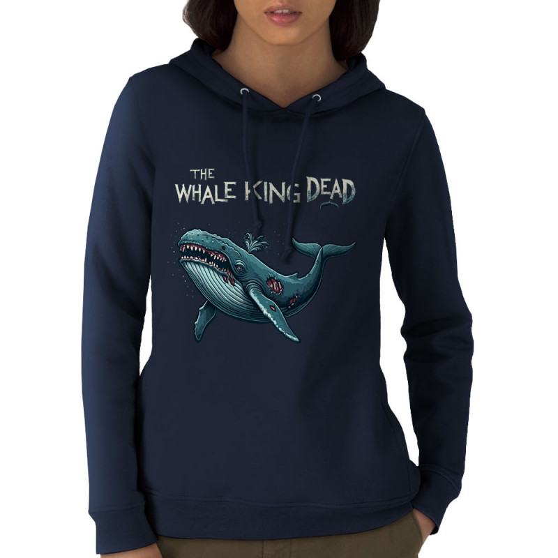 Sweat femme à capuche coton bio bleu marine The Whale King Dead (Zewa,Animaux)