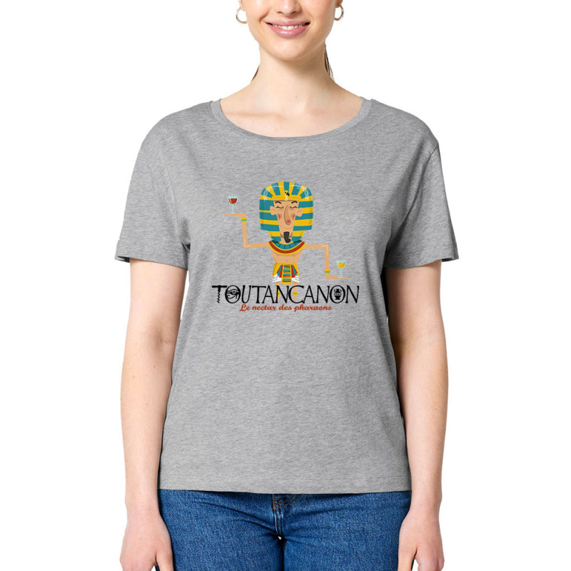 T-shirt femme col large coton bio gris chiné Toutancanon (Andy,Alcool)