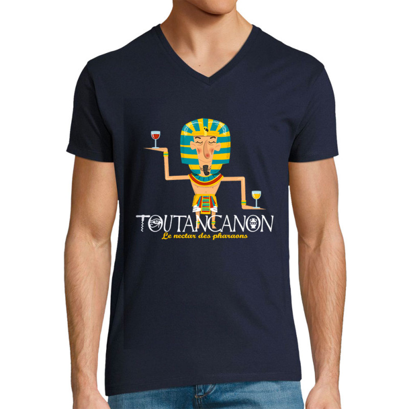 T-shirt homme col V bleu marine Toutancanon (Andy,Alcool)