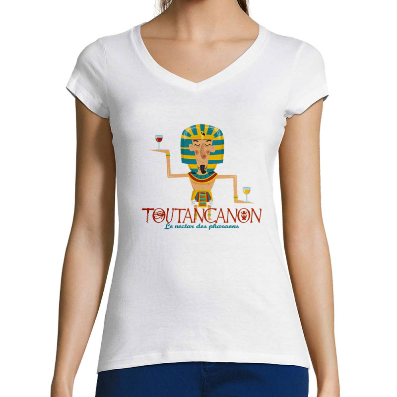 T-shirt femme col V blanc Toutancanon (Andy,Alcool)
