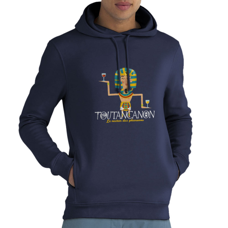 Sweat homme à capuche coton bio bleu marine Toutancanon (Andy,Alcool)