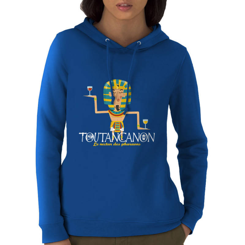 Sweat femme à capuche coton bio bleu royal Toutancanon (Andy,Alcool)