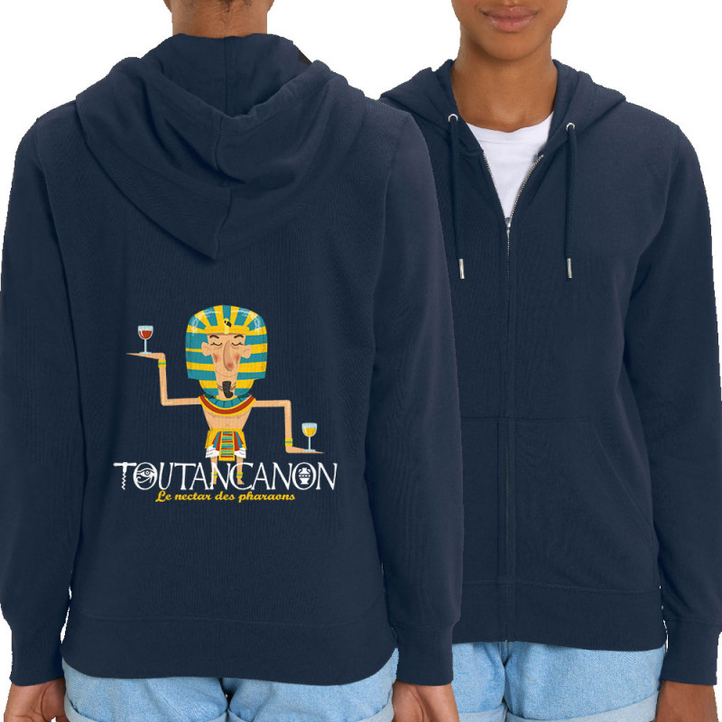 Sweat femme zippé à capuche coton bio bleu marine Toutancanon (Andy,Alcool)