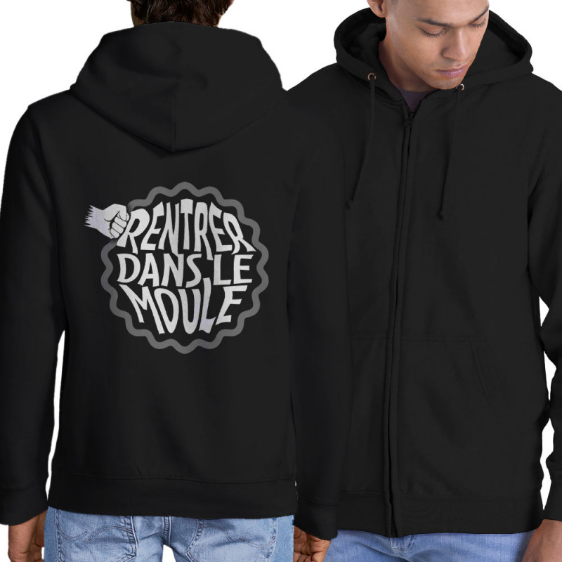 Sweat homme à capuche zippé noir Rentrer dans le moule (Gondrax,Slogans Débiles)