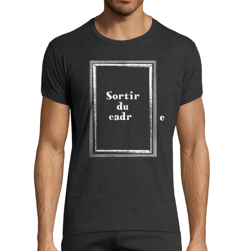 T-shirt homme fit gris anthracite chiné Sortir du cadre (Gondrax,Slogans Débiles)