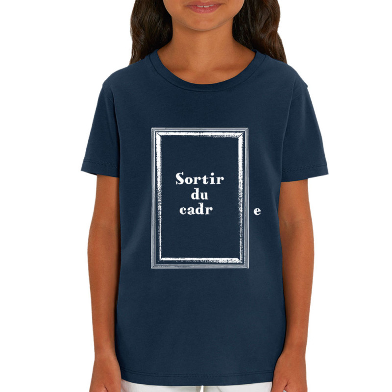 T-shirt enfant coton bio bleu marine Sortir du cadre (Gondrax,Slogans Débiles)