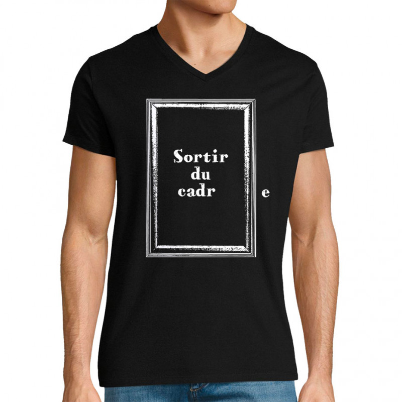 T-shirt homme col V noir Sortir du cadre (Gondrax,Slogans Débiles)