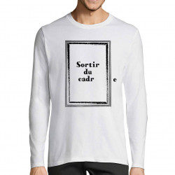 T-shirt homme manches longues blanc Sortir du cadre (Gondrax,Slogans Débiles)
