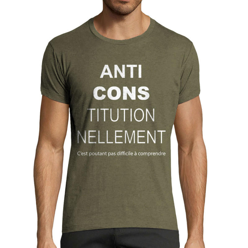 T-shirt homme fit kaki chiné AntiCONStitutionnellement (Gondrax,Slogans Débiles,Slogans engagés)