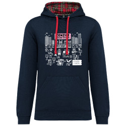 Sweat capuche à motifs unisexe bleu marine et rouge tartan Zenzile - Meta Meta (Zenzile)