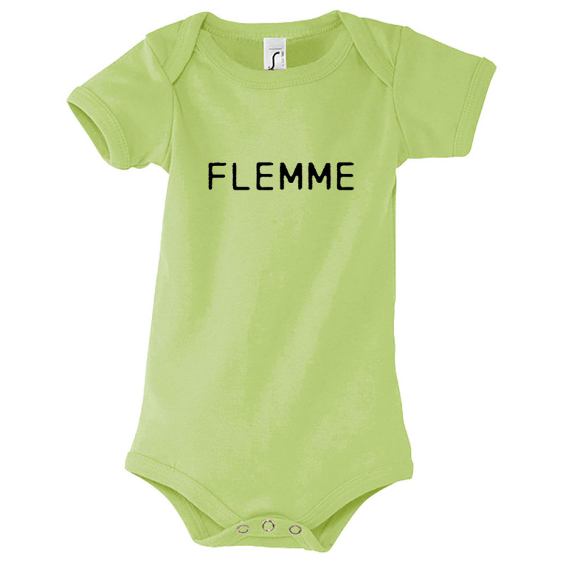 Body bébé vert pomme Flemme (Gondrax,Slogans Débiles)