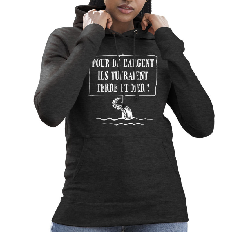 Sweat femme à capuche gris anthracite Ils tueraient terre et mer (Gondrax,Slogans engagés,Ecologie)