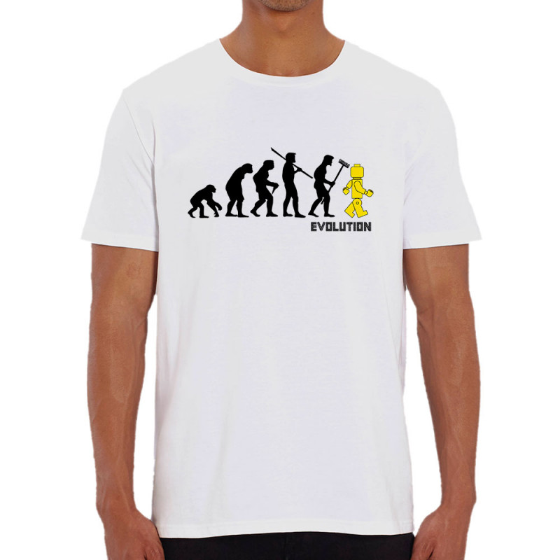 T-shirt homme coton bio blanc Evolution Légo (Gondrax,Humour,Evolution)
