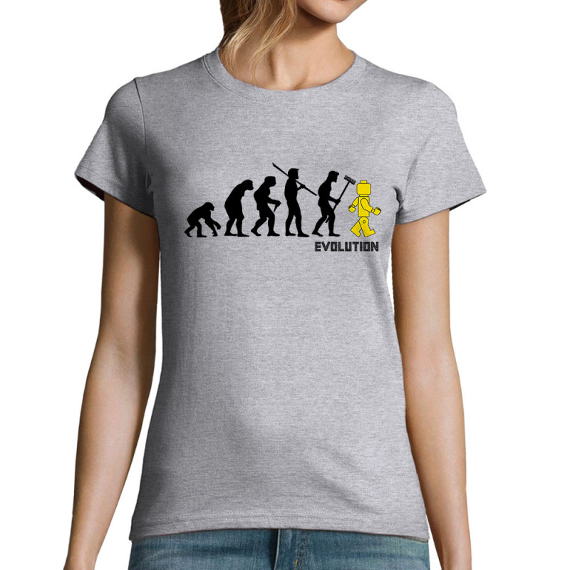 T-shirt femme gris chiné Evolution Légo (Gondrax,Humour,Evolution)