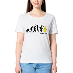 T-shirt femme col large coton bio blanc Evolution Légo (Gondrax,Humour,Evolution)