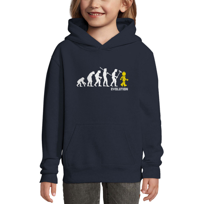 Sweat enfant à capuche bleu marine Evolution Légo (Gondrax,Humour,Evolution)