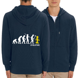 Sweat homme zippé à capuche coton bio bleu marine Evolution Légo (Gondrax,Humour,Evolution)