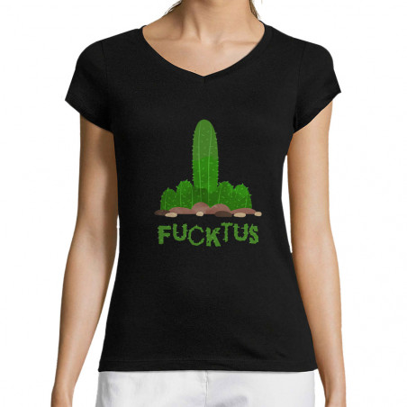 T-shirt femme col V "Fucktus"