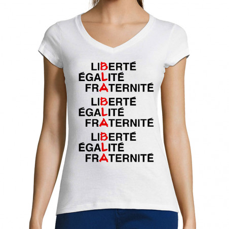 T-shirt femme col V "BLA...