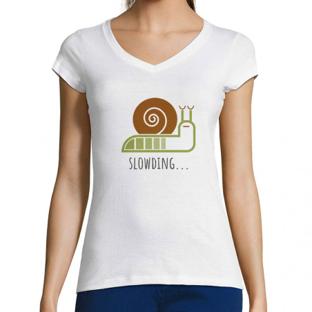 T-shirt femme col V "Slowding"