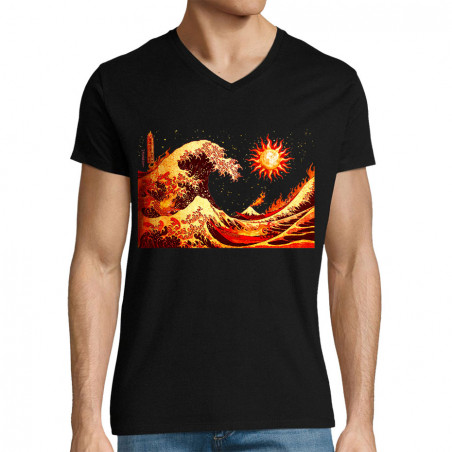 T-shirt homme col V "Vague...