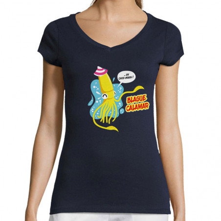 T-shirt femme col V "Blague...