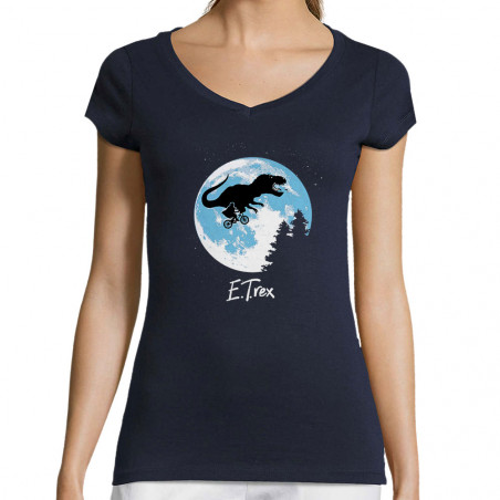 T-shirt femme col V "ET Rex"
