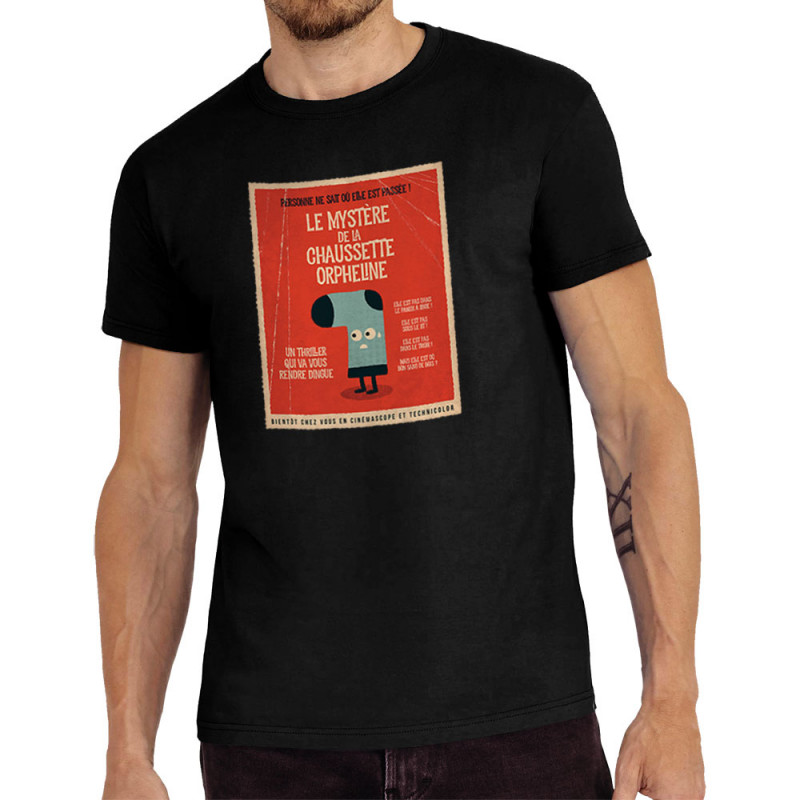 Tee-shirt homme noir Le mystère de la chaussette (Alex Kidd,Humour)