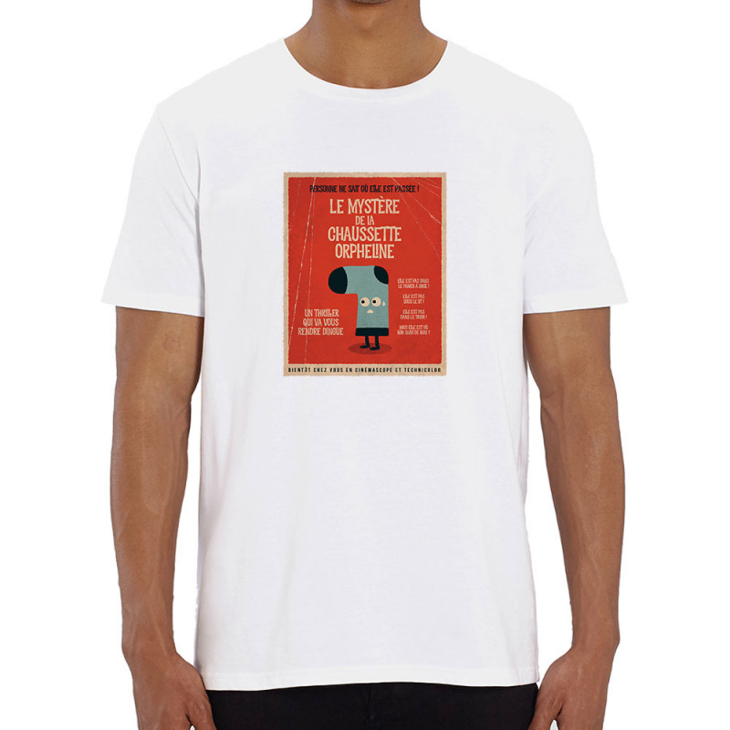 T-shirt homme coton bio blanc Le mystère de la chaussette (Alex Kidd,Humour)