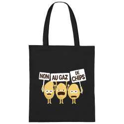 Sac shopping en toile noir Non au gaz de chips (Alex Kidd,Humour,Fruits & Légumes)