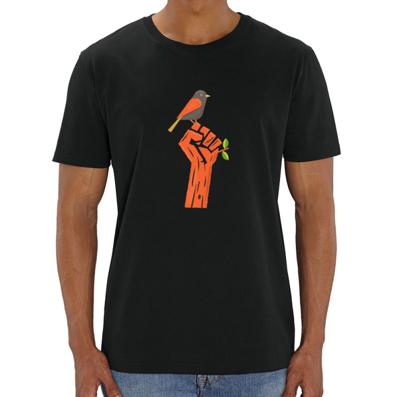 T-shirt homme coton bio noir Résiste (Alex Kidd,Ecologie)
