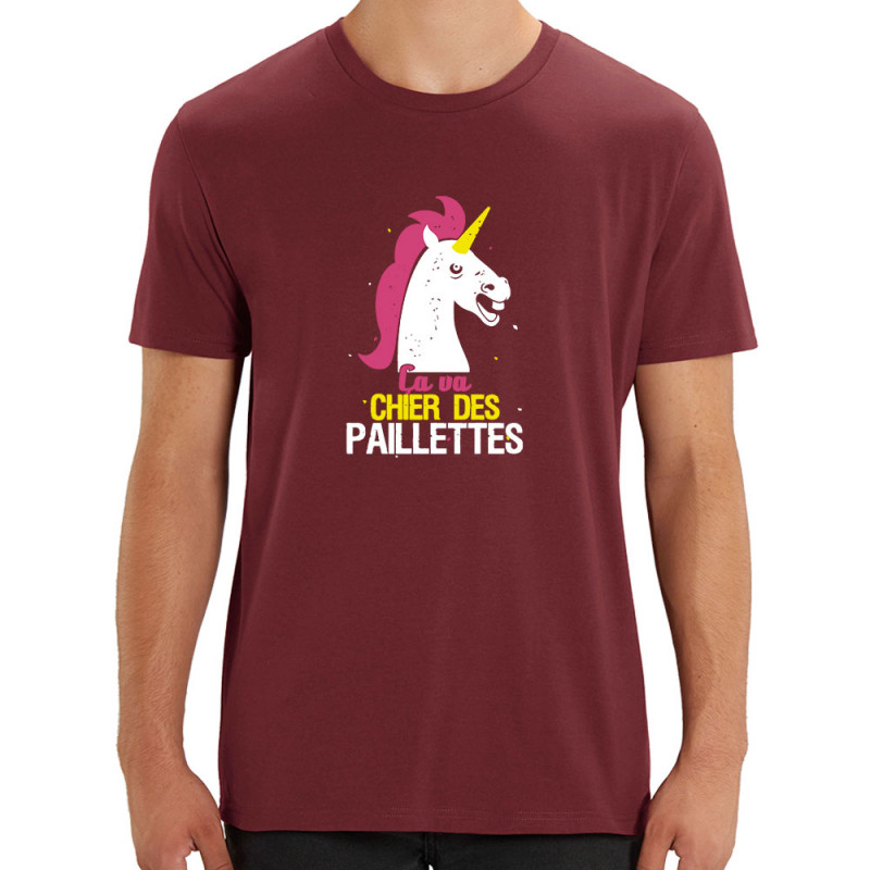 T-shirt homme coton bio bordeaux Ca va chier des paillettes (Animaux,Humour,Amazon,Zewa)