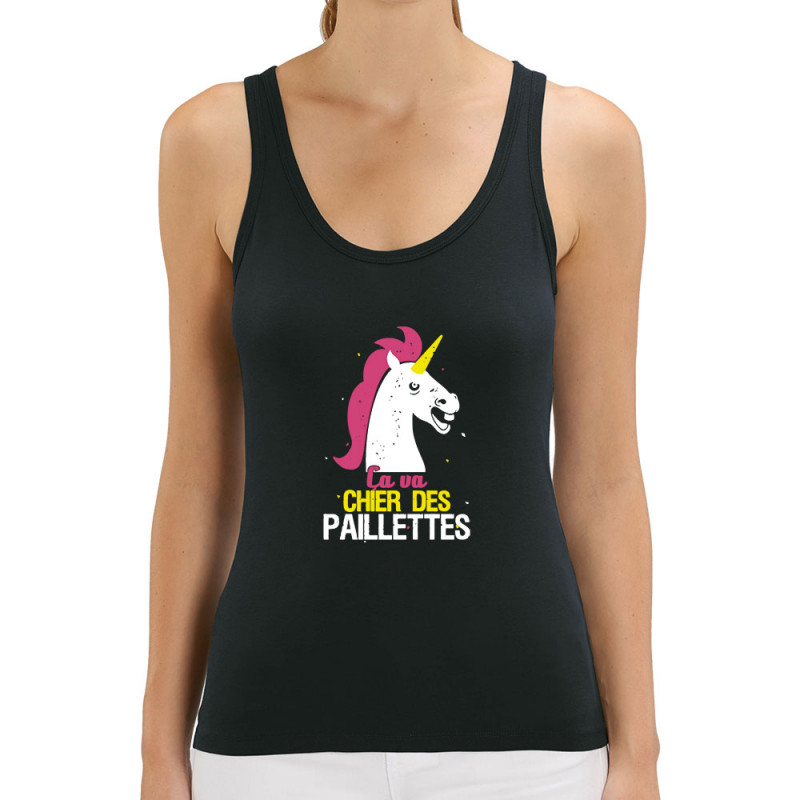 Débardeur femme coton bio noir Ca va chier des paillettes (Animaux,Humour,Amazon,Zewa)
