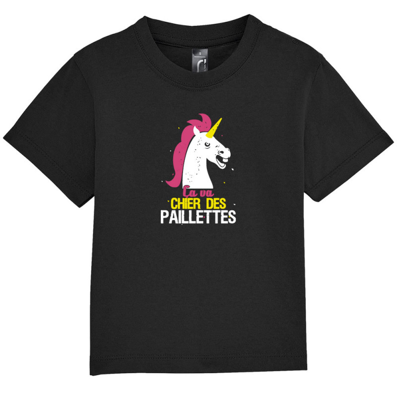 T-shirt bébé noir Ca va chier des paillettes (Animaux,Humour,Amazon,Zewa)