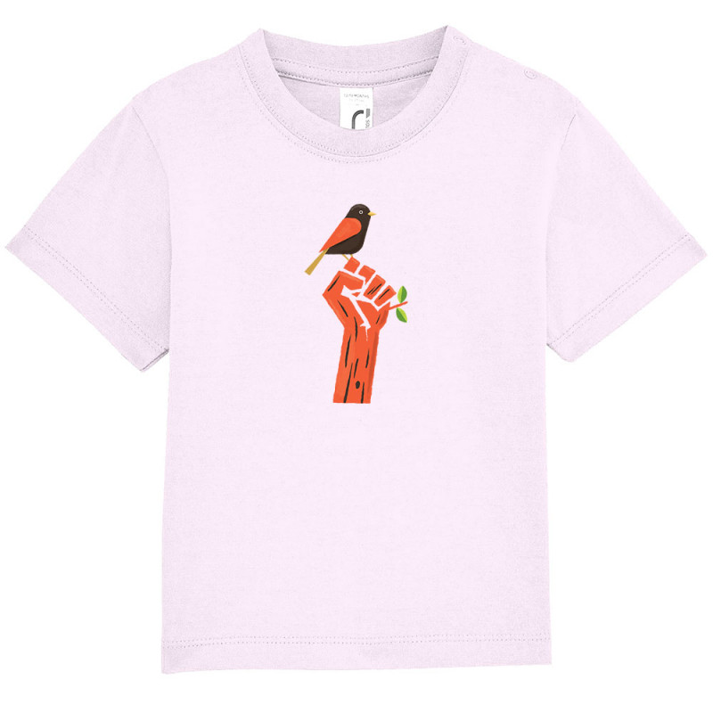 T-shirt bébé rose pale Résiste (Alex Kidd,Ecologie)
