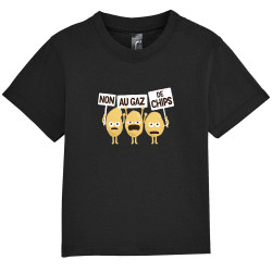T-shirt bébé noir Non au gaz de chips (Alex Kidd,Humour,Fruits & Légumes)
